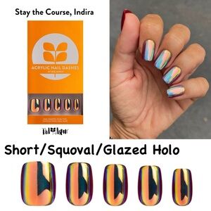 Red Aspen Short Squoval Glazed Holo Press-On Nails - Iridescent Rainbow
